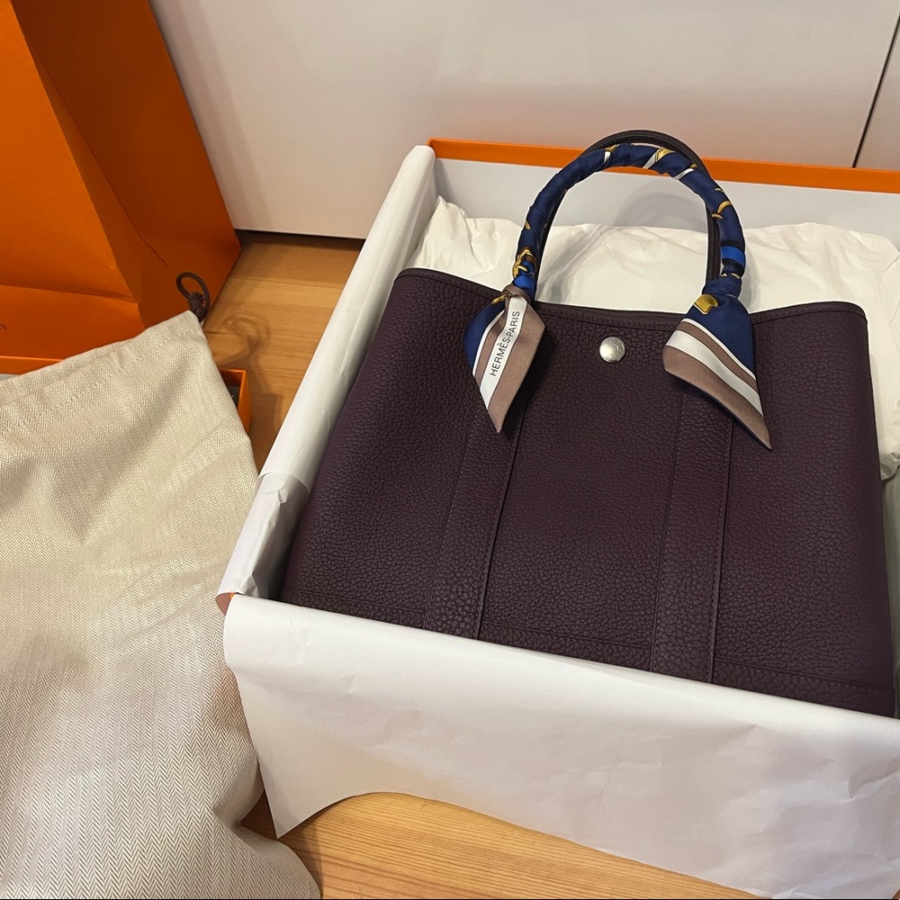 Hermès Garden Party 30 Casis with blue twilly